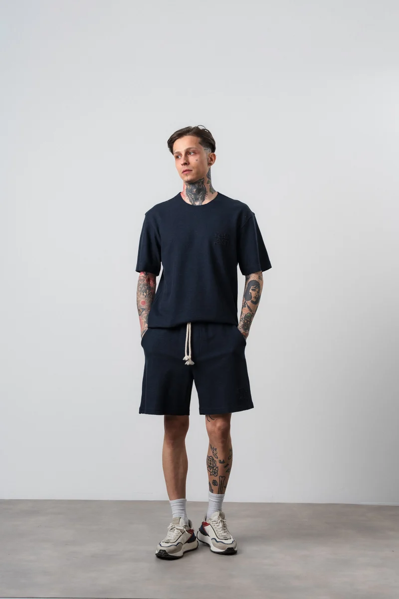 Men's Dirty Stitch Regular Fit T-Shirt and Shorts Set Navy Blue