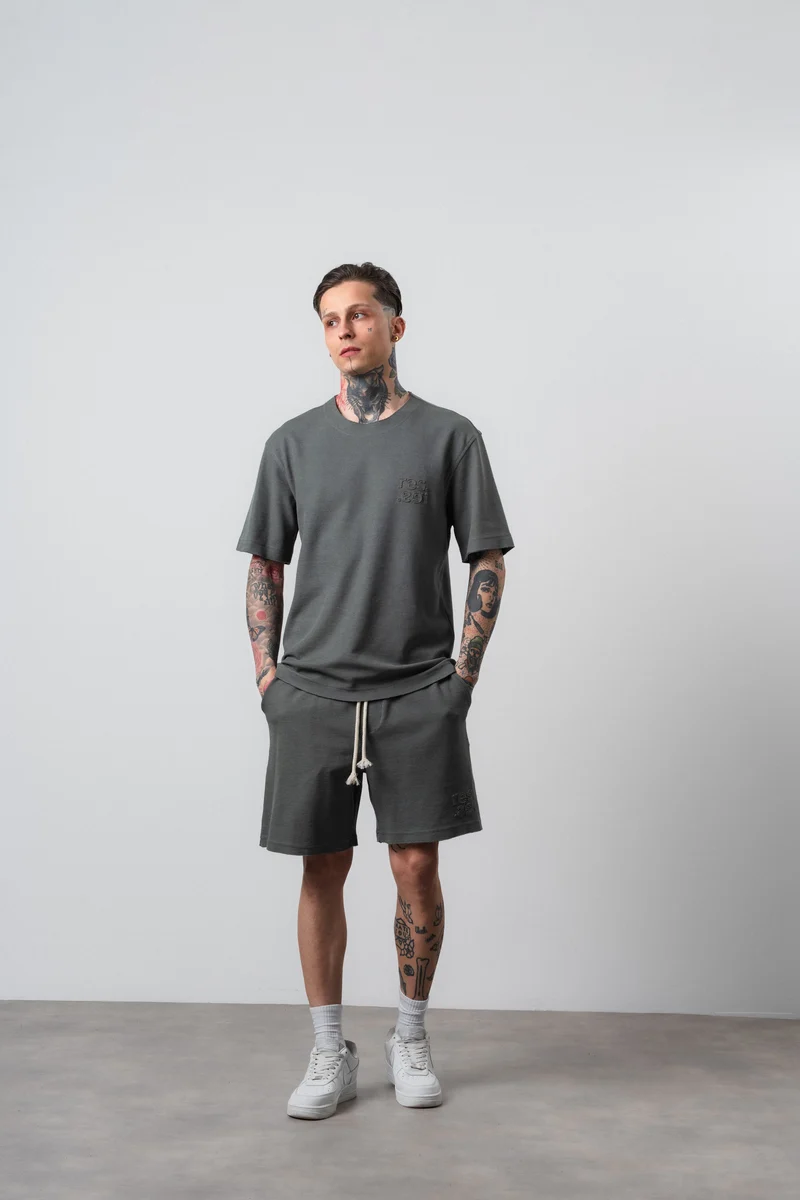 Men's Dirty Stitch Regular Fit T-Shirt and Shorts Set Khaki