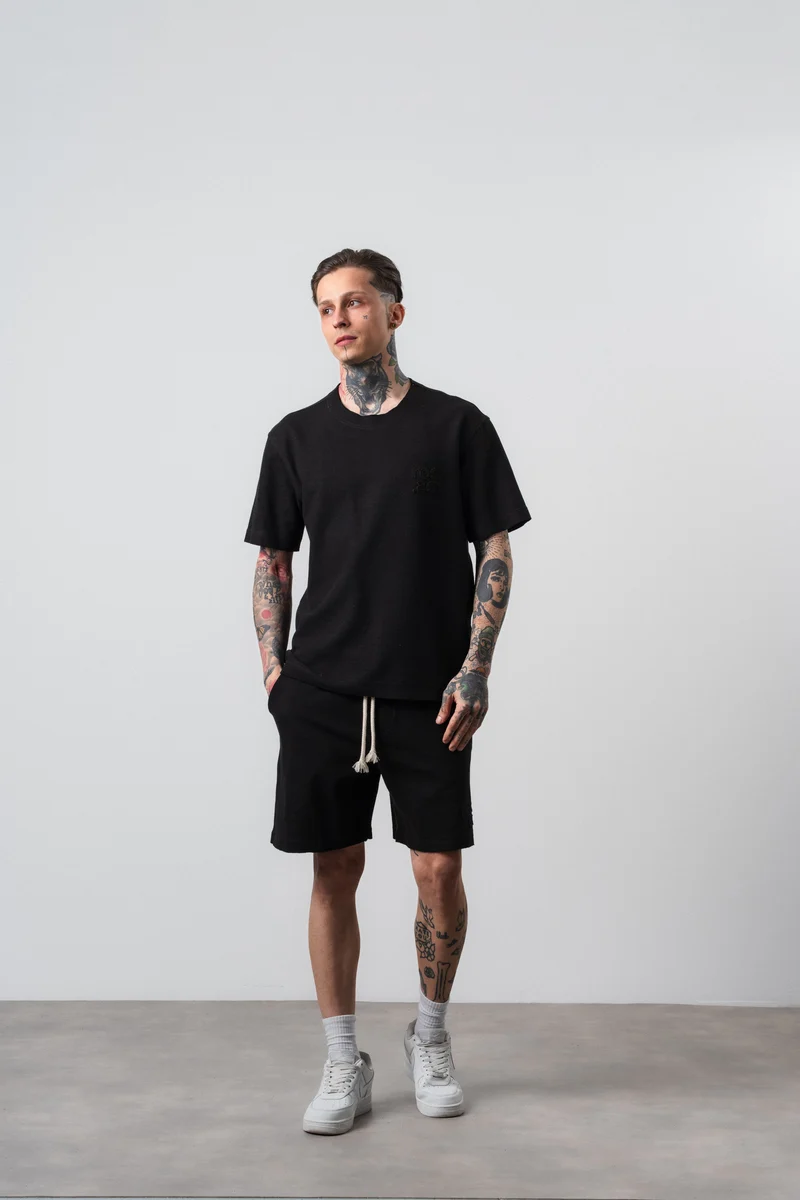 Men's Dirty Stitch Regular Fit T-Shirt and Shorts Set Black