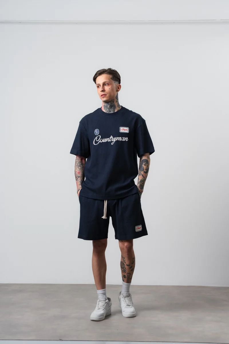 Men's Countryman Embroidered Regular Fit T-Shirt and Shorts Set Navy