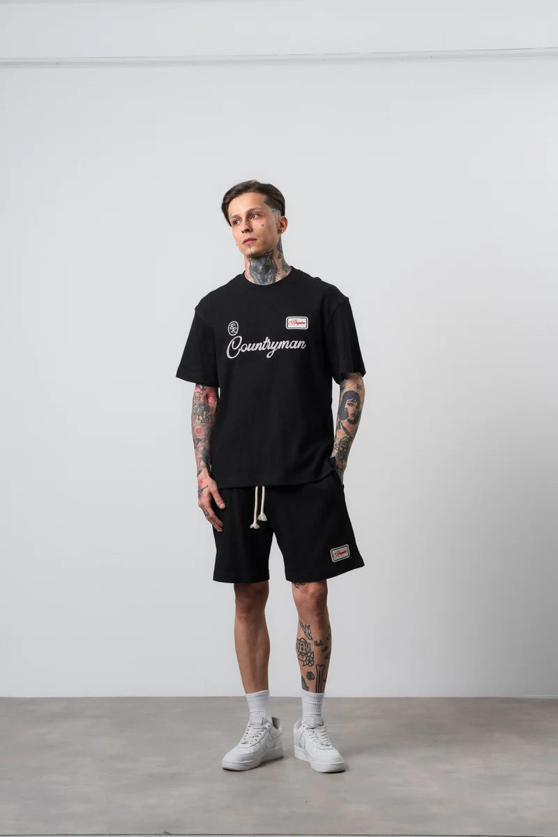 Men's Countryman Embroidered Regular Fit T-Shirt and Shorts Set Black