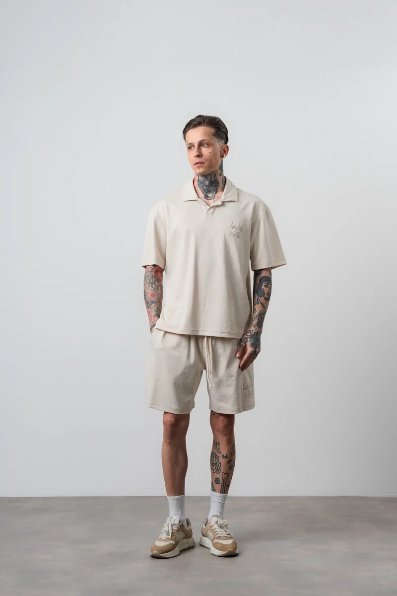 Men's La Dolce Vita Printed Regular Fit T-Shirt and Shorts Set Beige