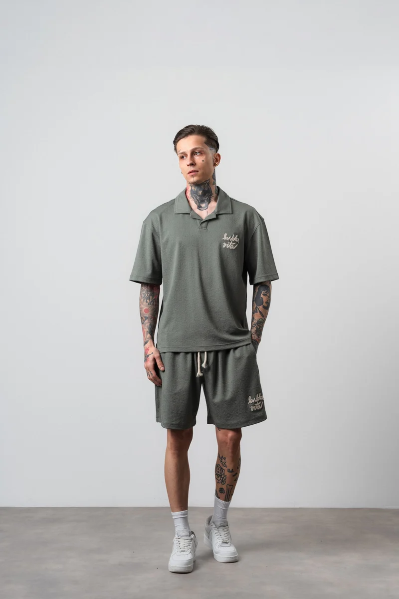 Men's La Dolce Vita Printed Regular Fit T-Shirt and Shorts Set Khaki