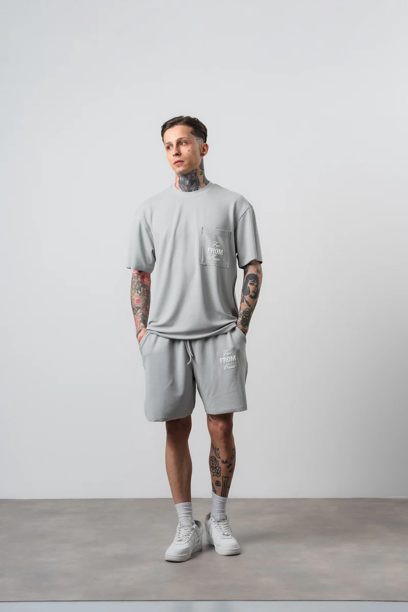 Men's Far From Basic Printed Regular Fit T-Shirt and Shorts Set, Grey
