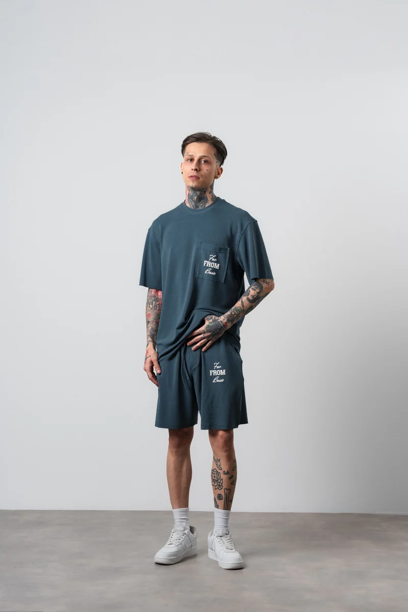 Men's Far From Basic Printed Regular Fit T-Shirt and Shorts Set Petar