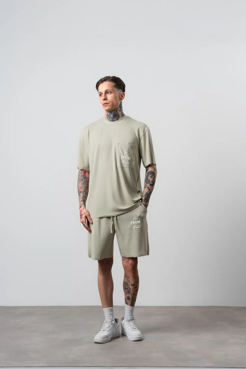 Men's Far From Basic Printed Regular Fit T-Shirt and Shorts Set, Green
