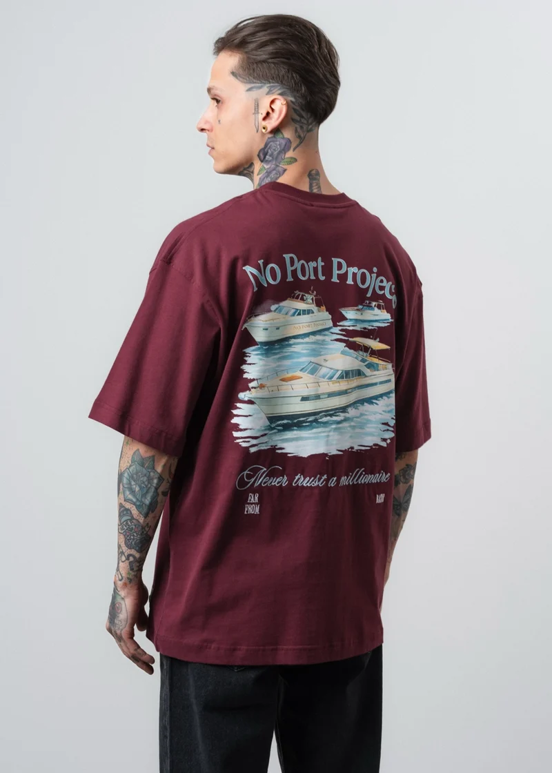 Men's No Port Printed Oversize T-Shirt Burgundy
