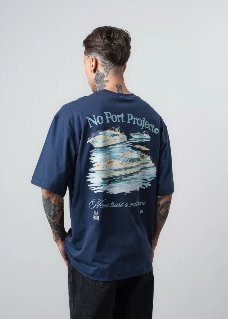 Men's No Port Printed Oversize T-Shirt Navy