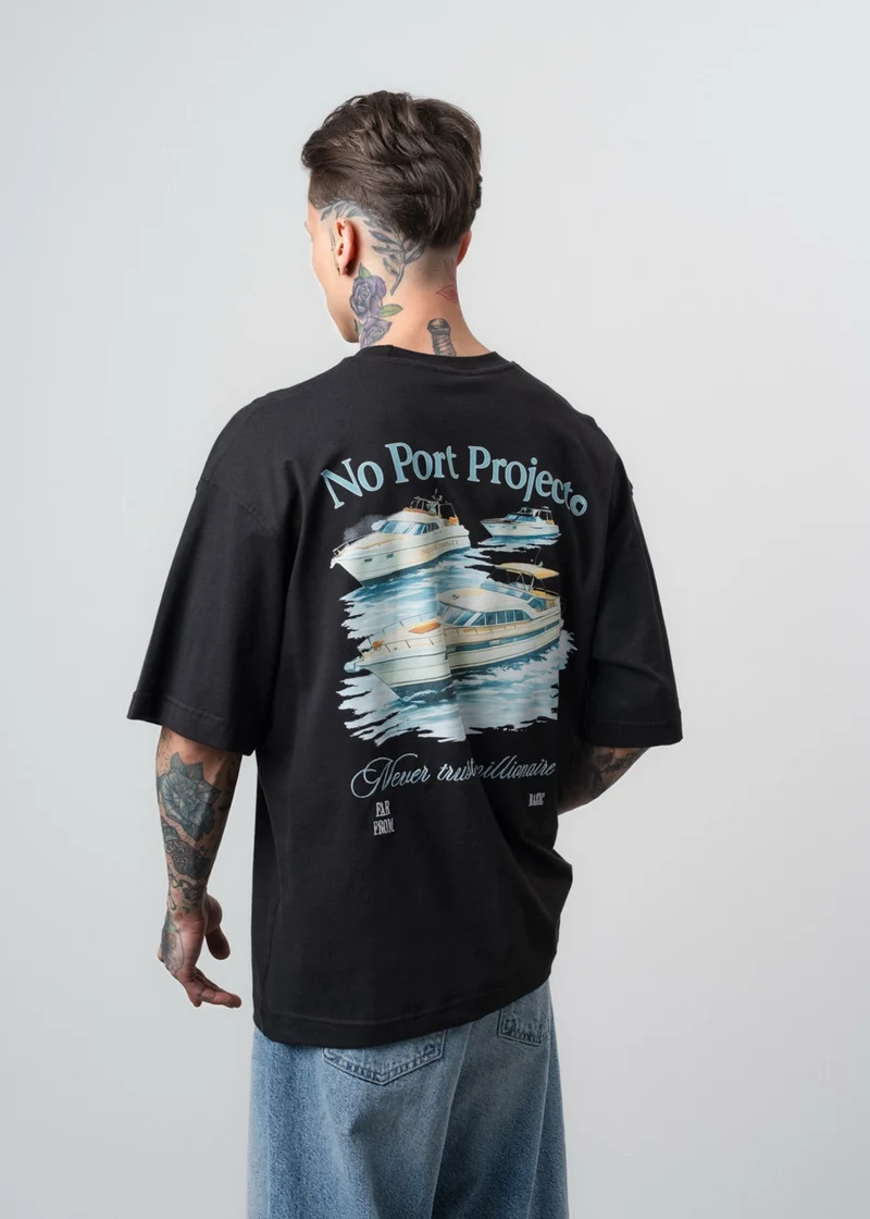 Men's No Port Printed Oversize T-Shirt Black