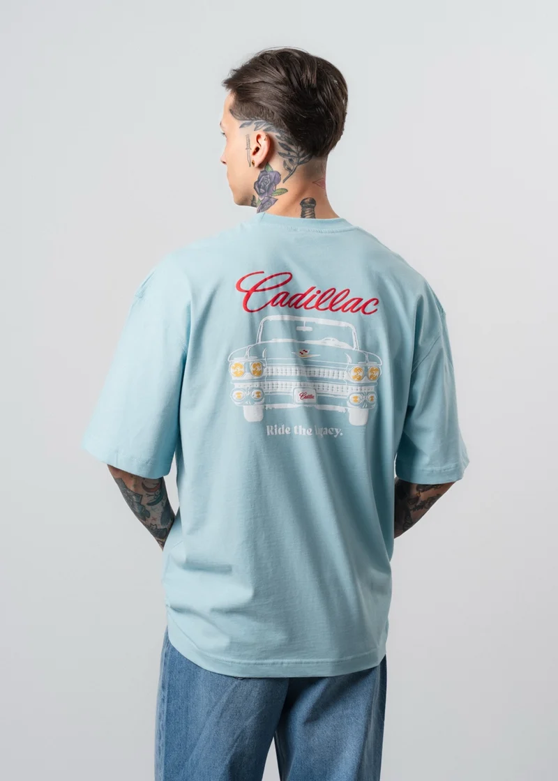 Men's Cadillac Printed Oversize T-Shirt Baby Blue
