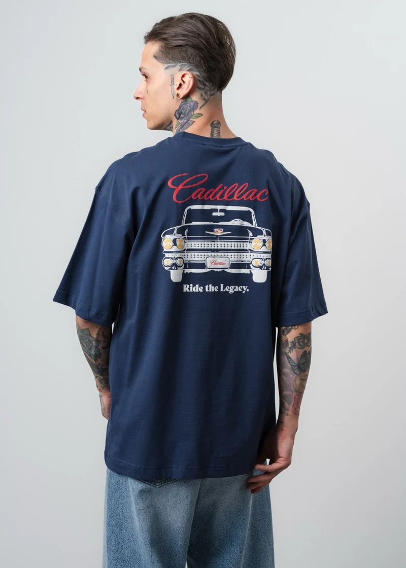 Men's Cadillac Printed Oversize T-Shirt Navy