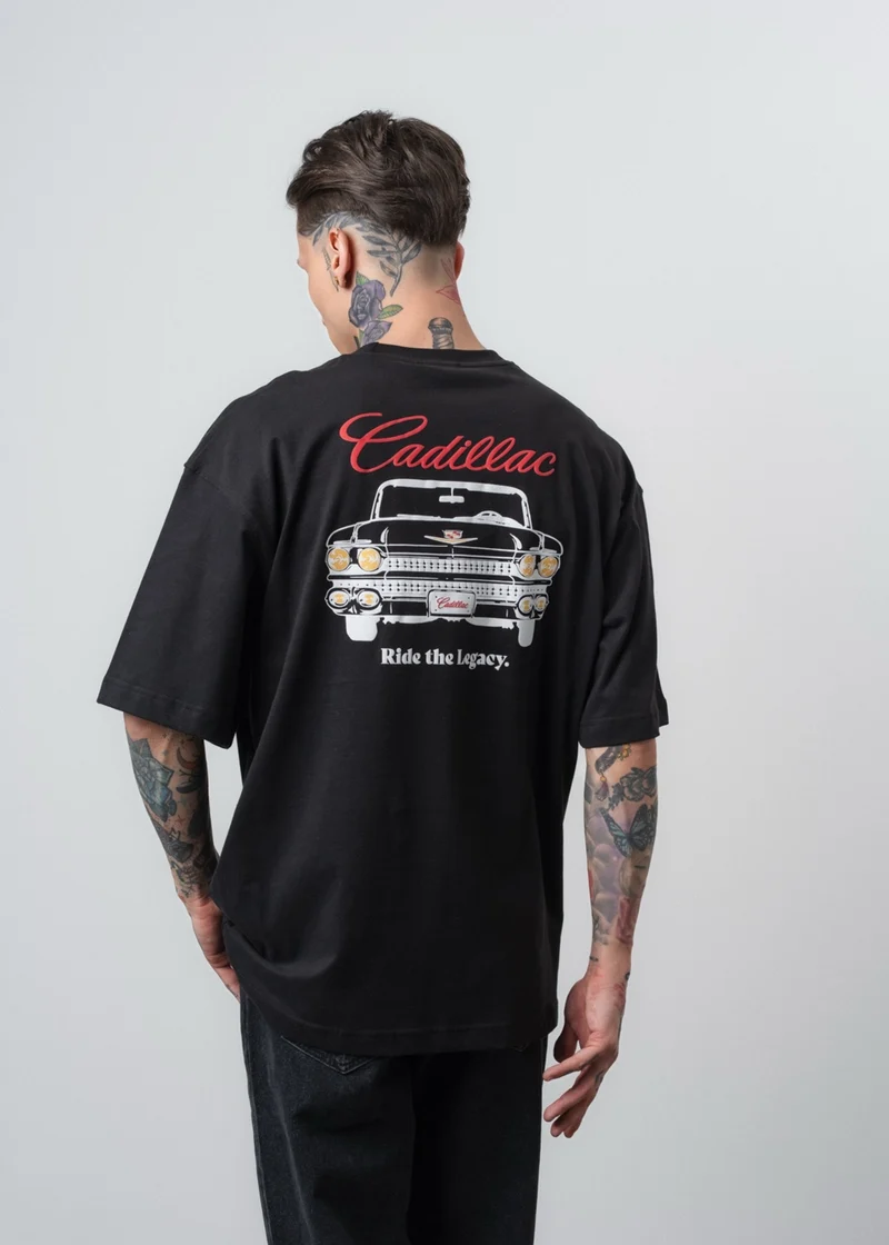 Men's Cadillac Printed Oversize T-Shirt Black