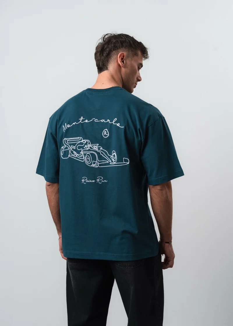 Men's Riviera Embroidered Oversize T-Shirt Emerald