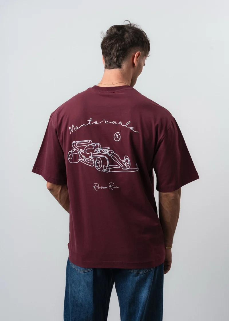 Men's Riviera Embroidered Oversize T-Shirt Burgundy
