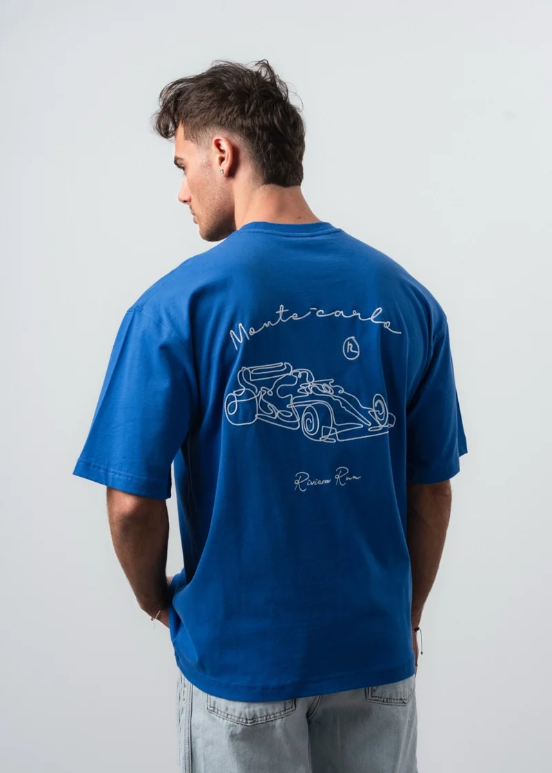 Men's Riviera Embroidered Oversize T-Shirt Blue