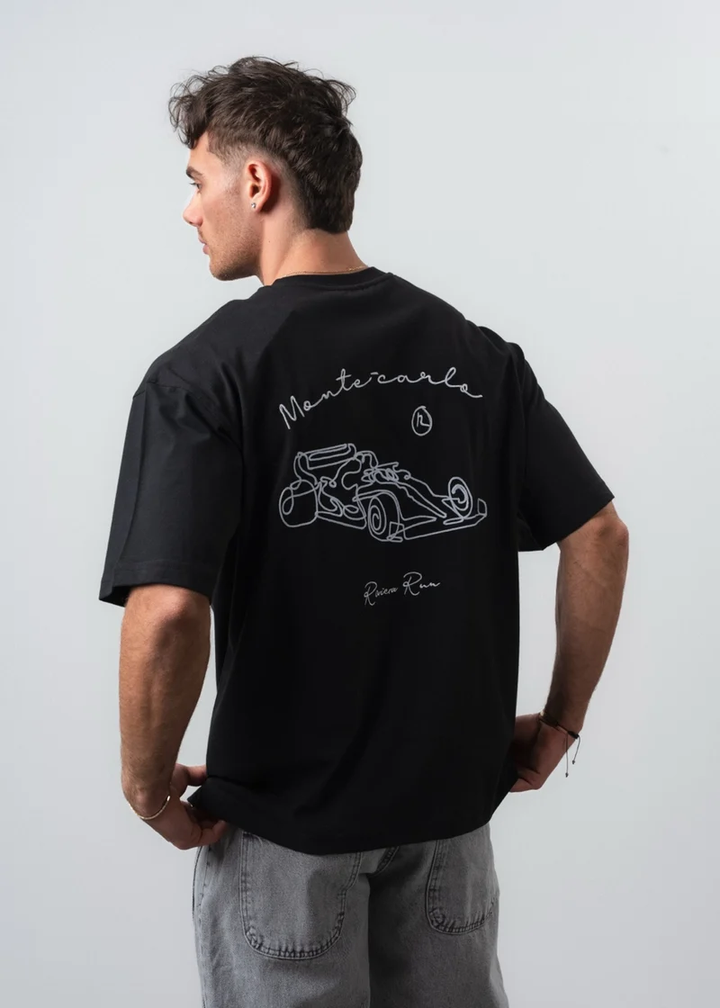Men's Riviera Embroidered Oversize T-Shirt Black