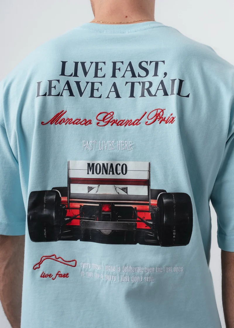Men's Live Fast Printed Oversize T-Shirt Baby Blue