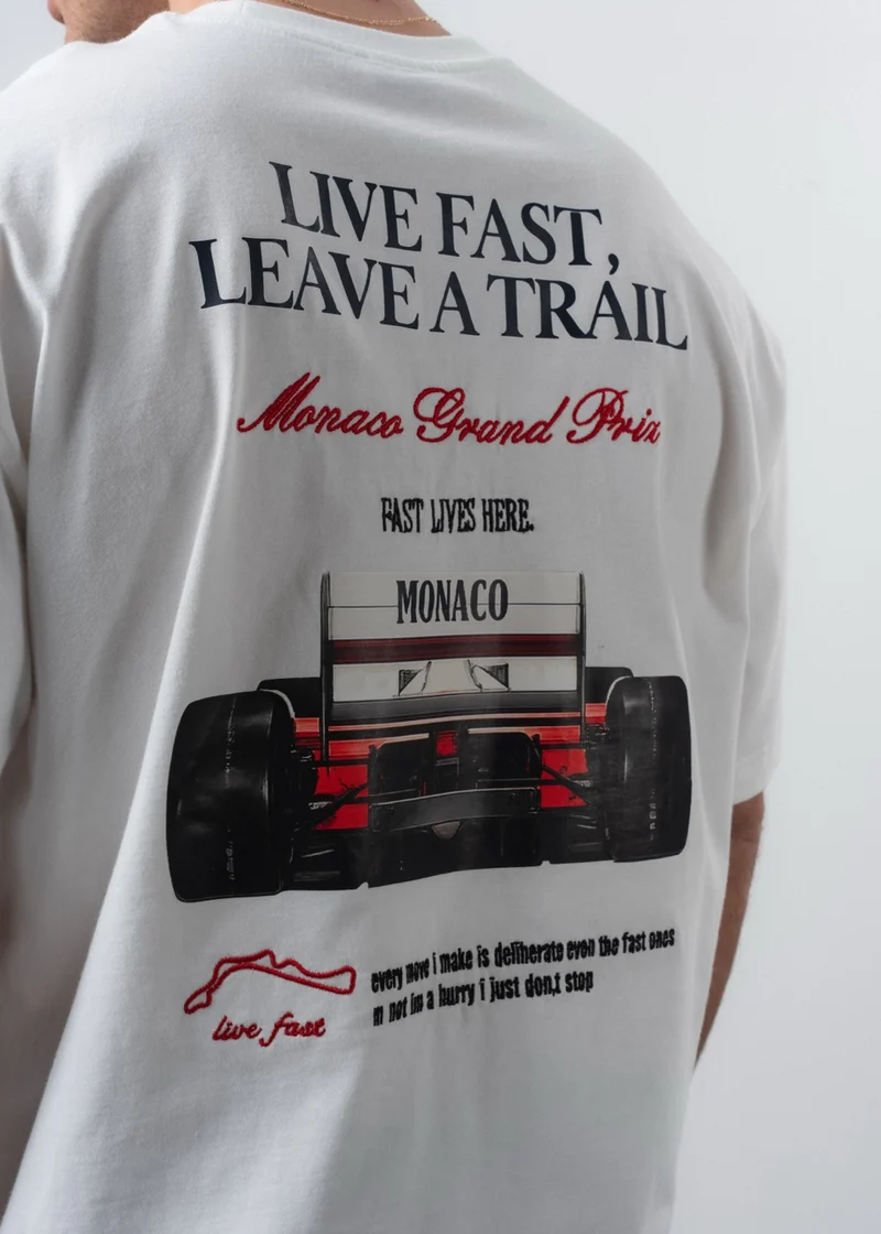 Men's Live Fast Printed Oversize T-Shirt White