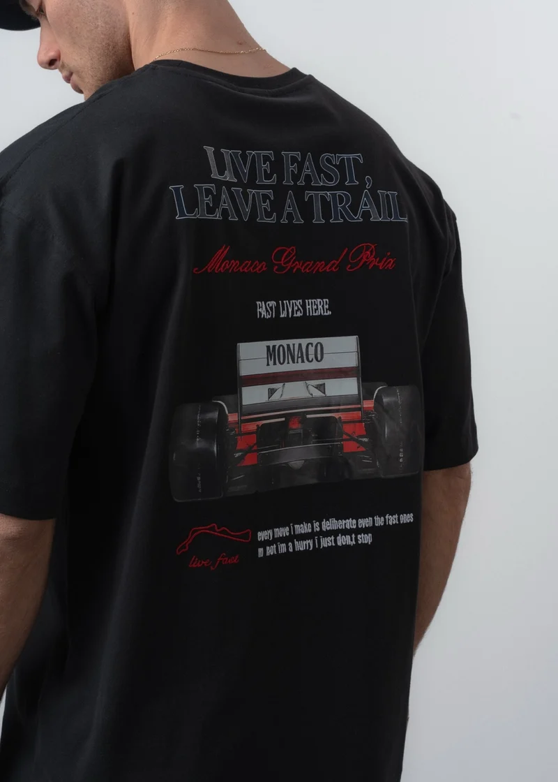 Men's Live Fast Printed Oversize T-Shirt Black