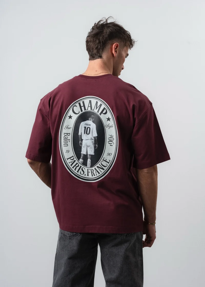 Men's Zidane Print Oversize T-Shirt Burgundy