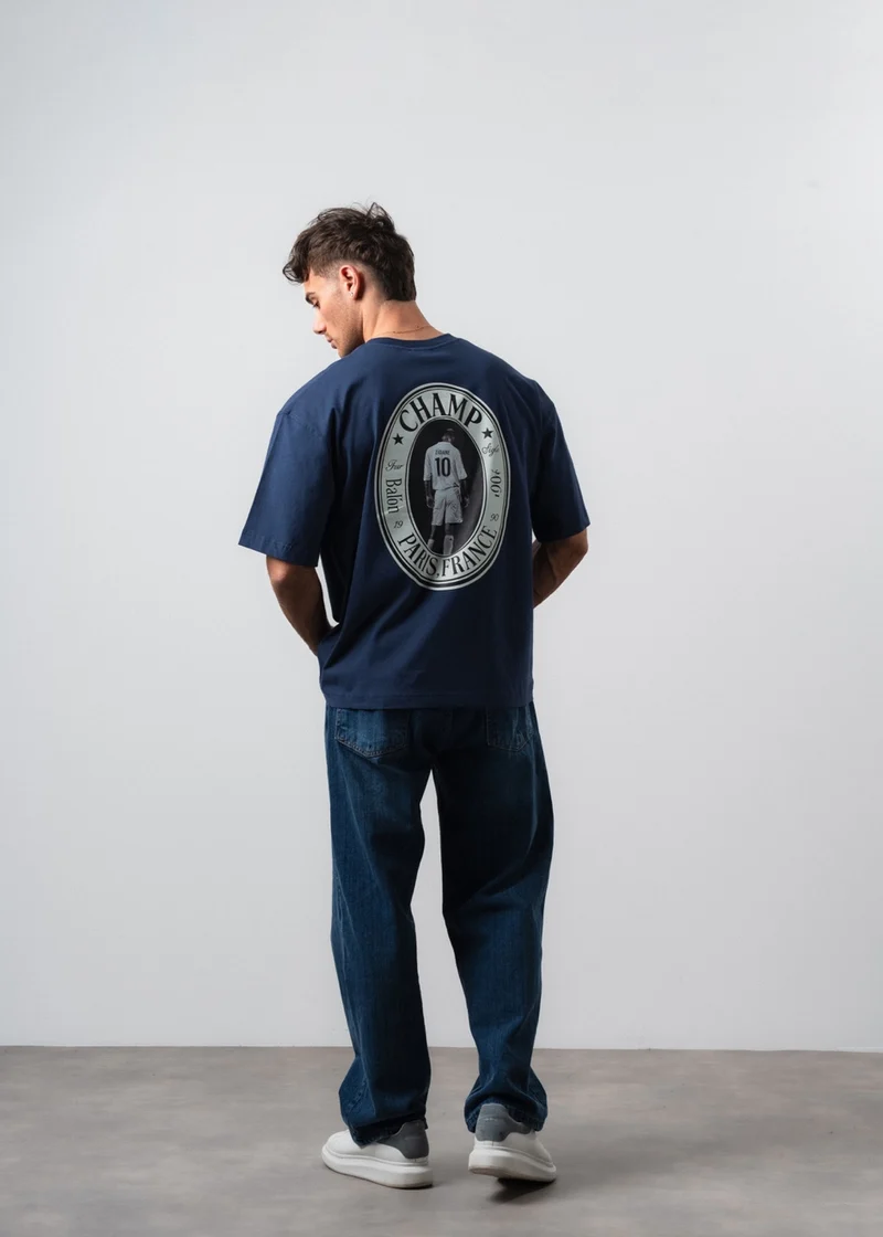 Men's Zidane Print Oversize T-Shirt Navy Blue