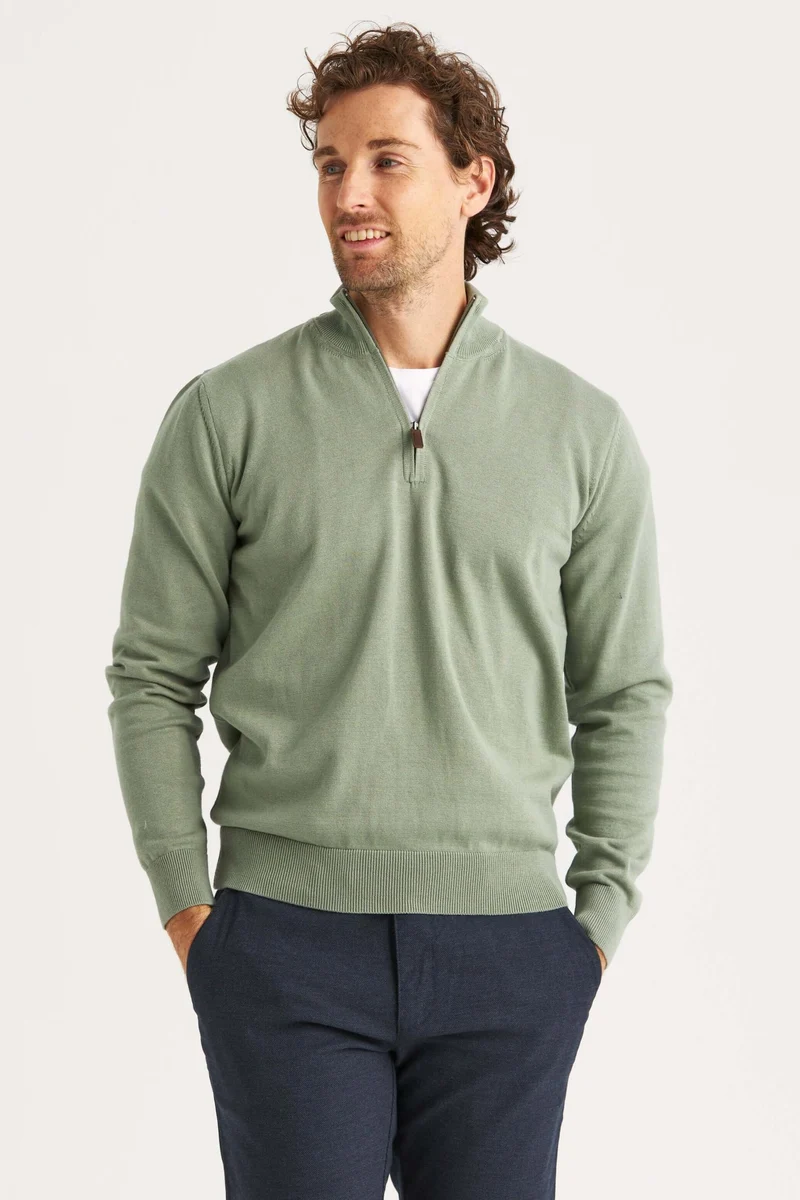 Grön bomullströja half zip