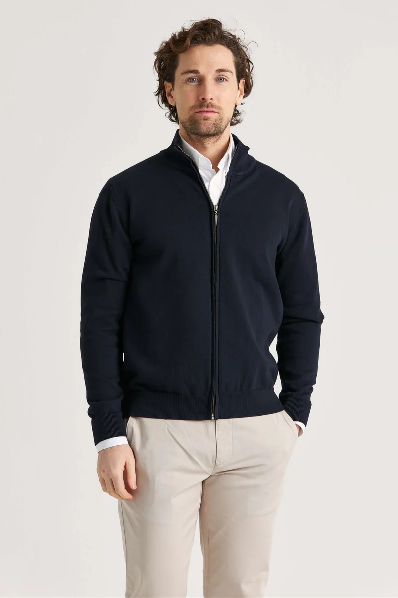 Marinblå bomullströja full zip