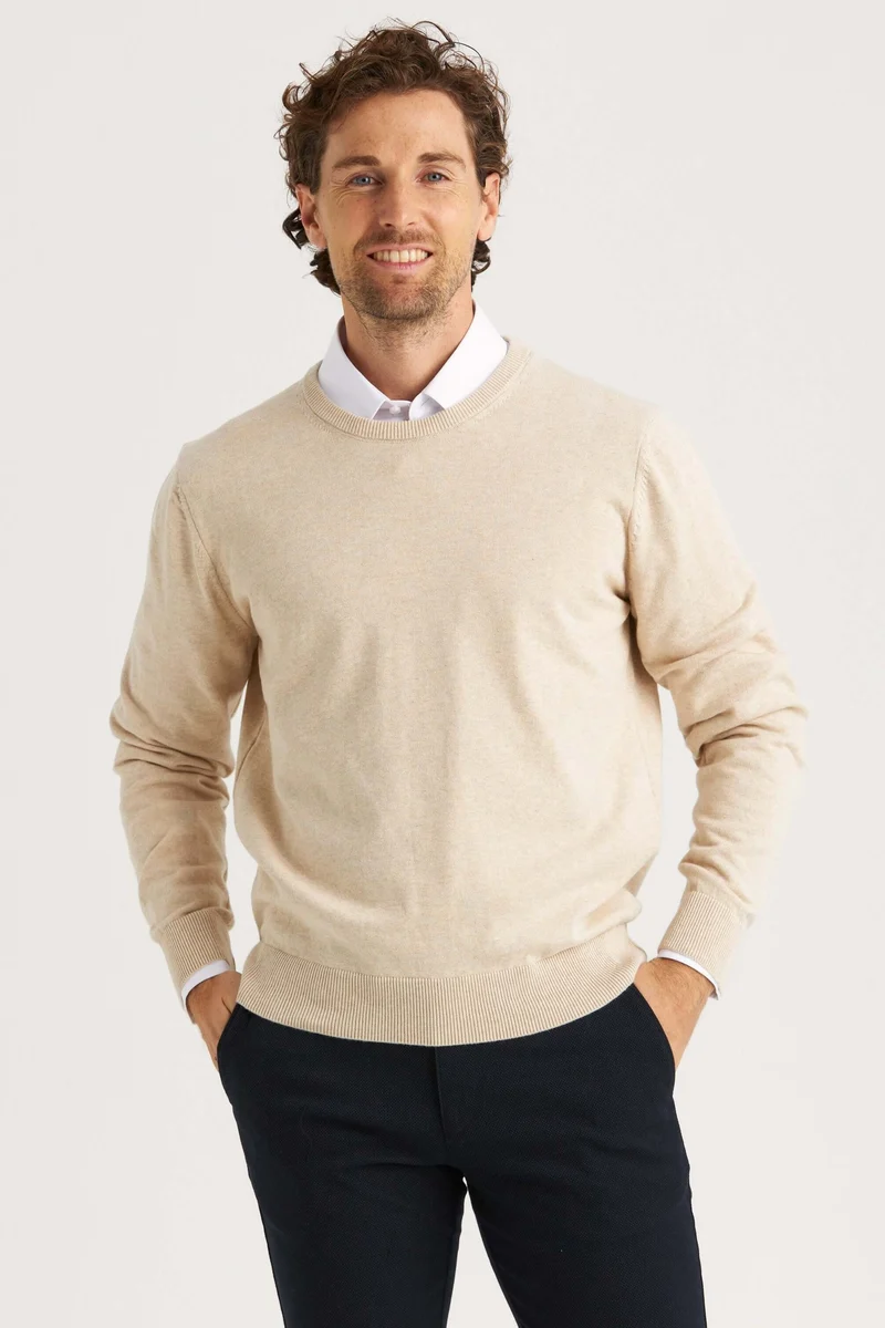 Beige bomullströja crew neck