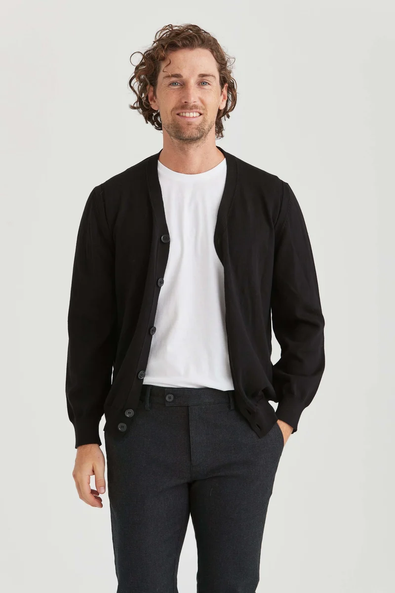 Svart Cardigan med Knapp