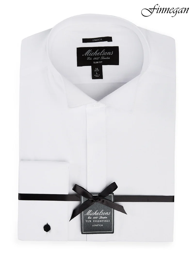 Wing Collar Slim Fit French Cuff Shirt White