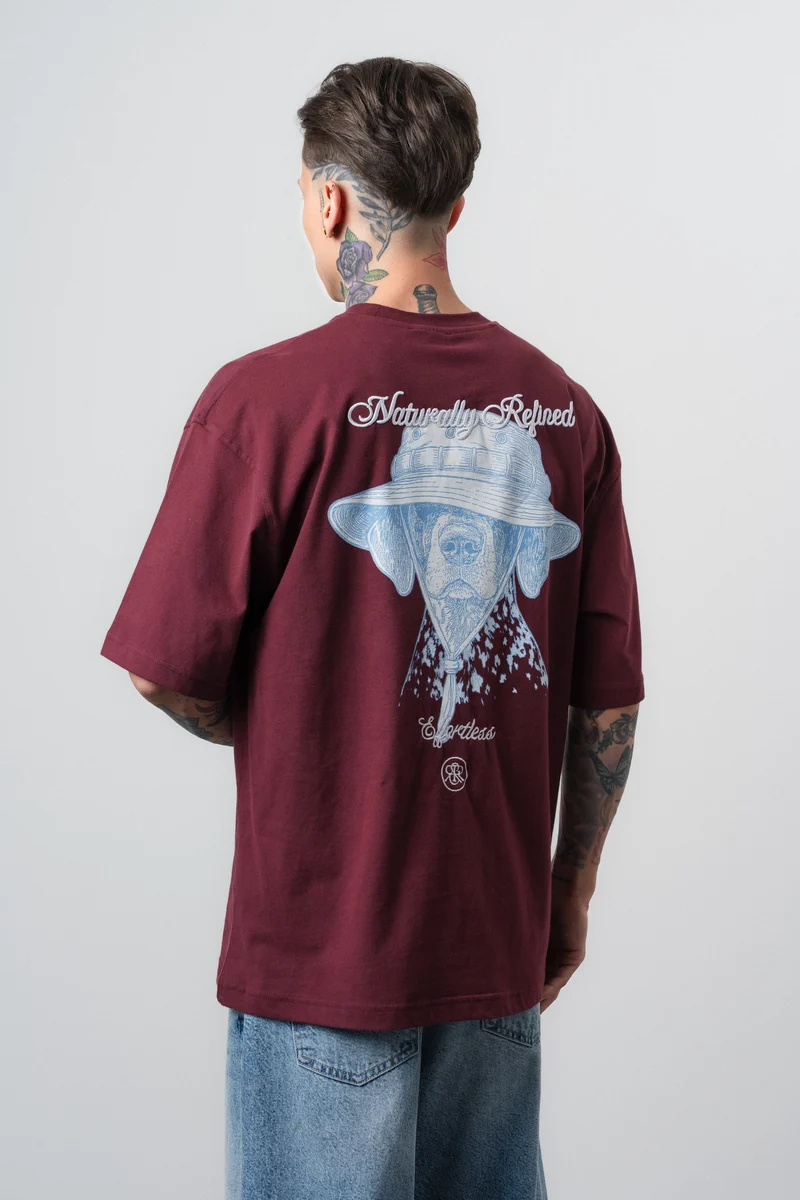 Men's Refined Printed Oversize T-Shirt Burgundy
