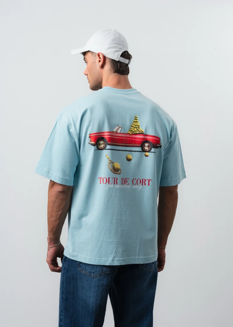Men's Cort Printed Oversize T-Shirt Baby Blue