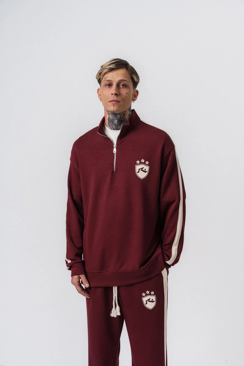 Striped Detail Half Zip Modal Sweatshirt Cherry