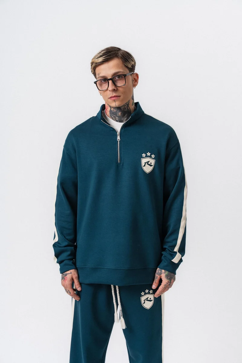 Striped Detail Half Zip Modal Sweatshirt Emerald