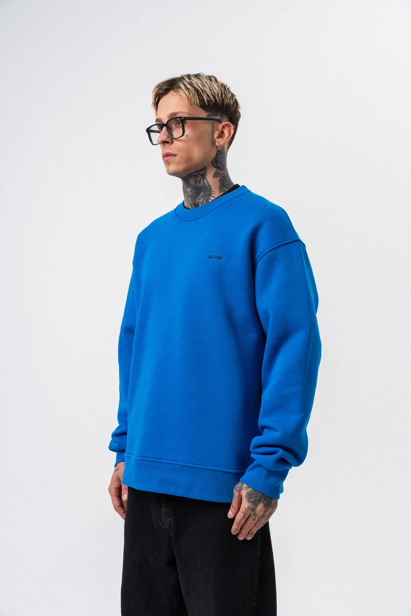 Respire Text Detail Basic Oversized Sweatshirt Blue
