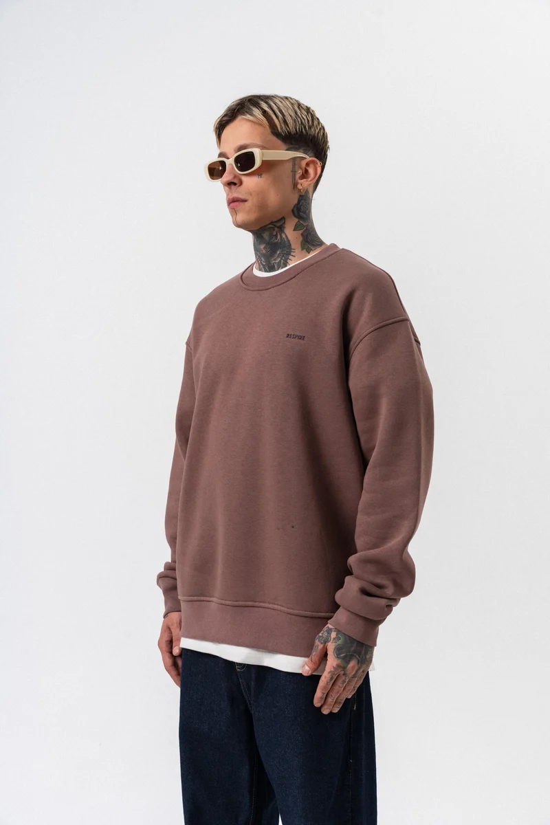 Respire Text Detail Basic Oversized Sweatshirt Cocoa