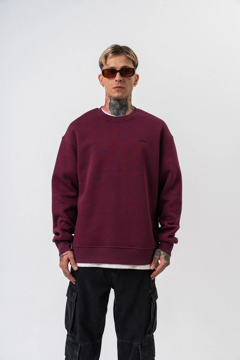 Respire Text Detail Basic Oversized Sweatshirt Cherry