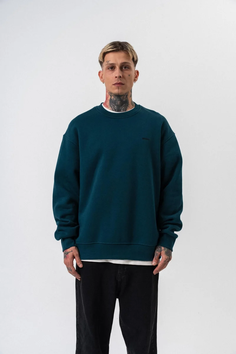Respire Text Detail Basic Oversized Sweatshirt Emerald Green