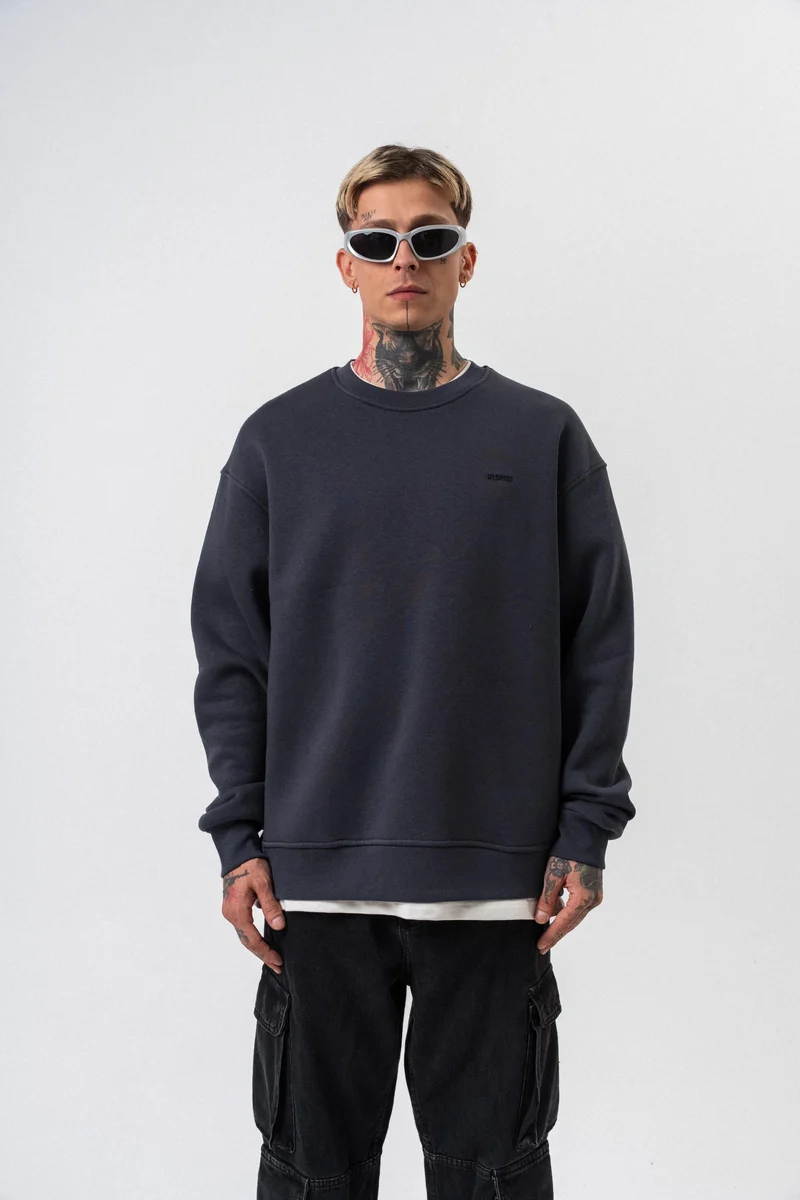Respire Text Detail Basic Oversized Sweatshirt Charcoal