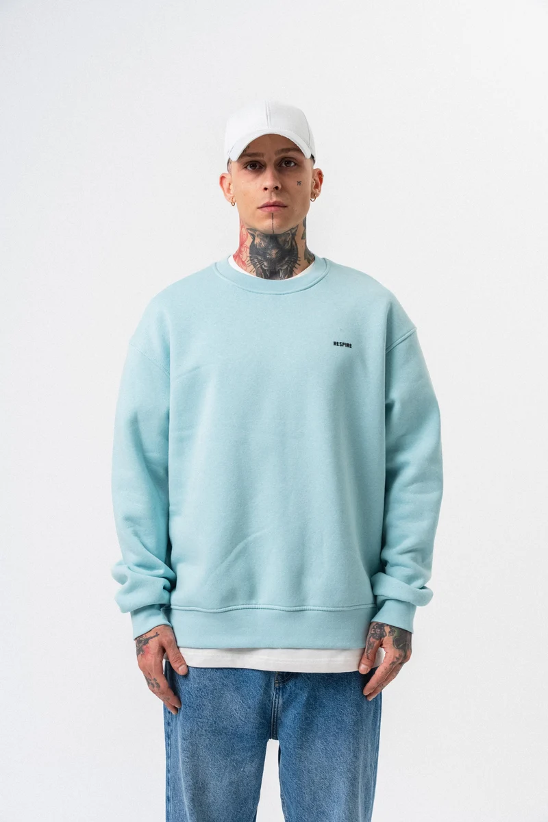 Respire Text Detail Basic Oversized Sweatshirt Baby Blue
