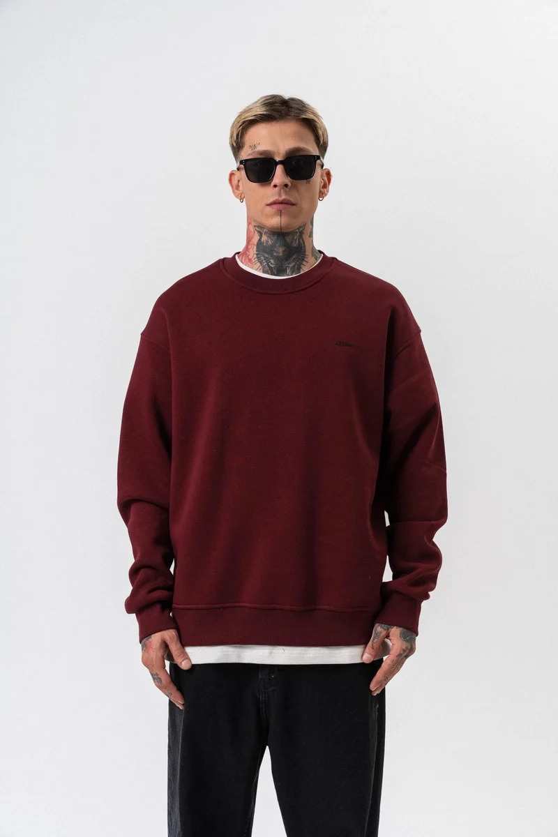 Respire Text Detail Basic Oversized Sweatshirt Burgundy