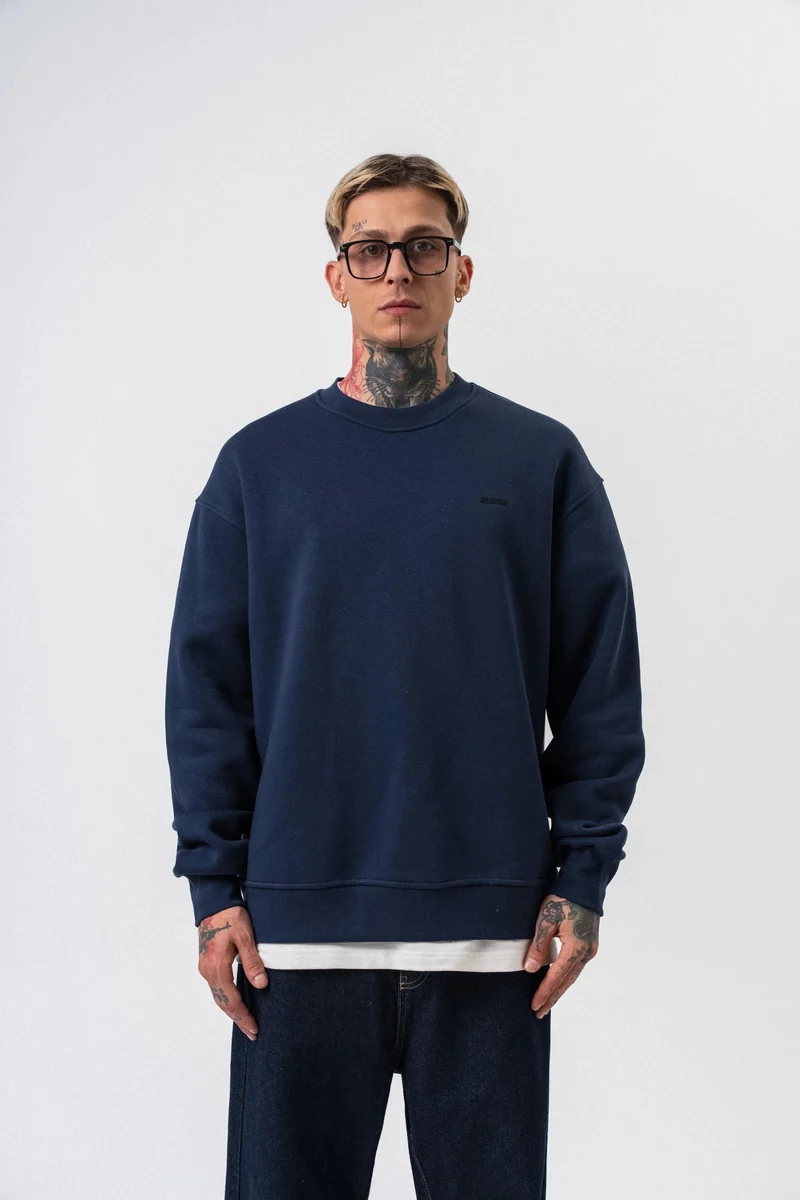 Respire Text Detail Basic Oversized Sweatshirt Navy