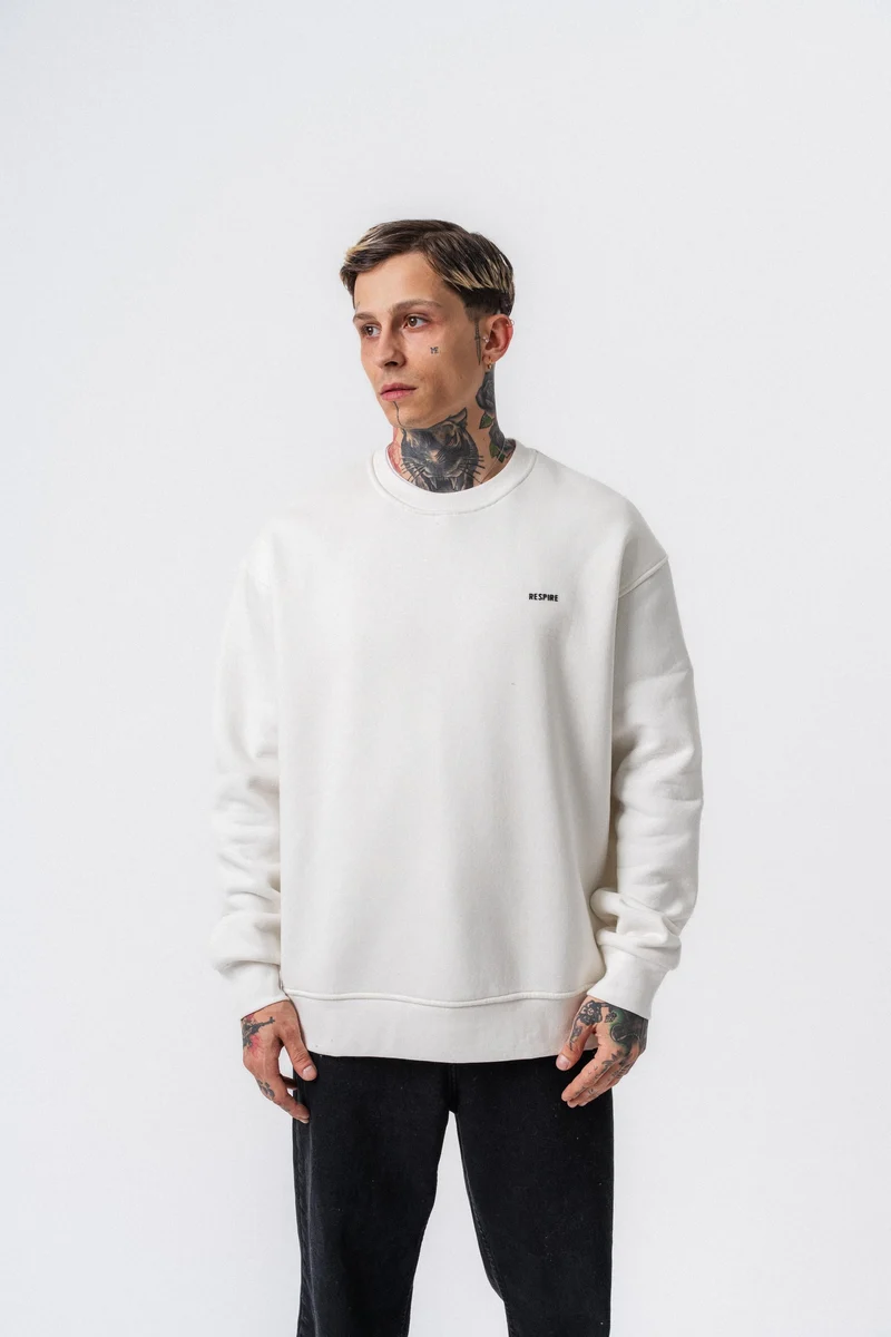 Respire Text Detail Basic Oversized Sweatshirt Ecru