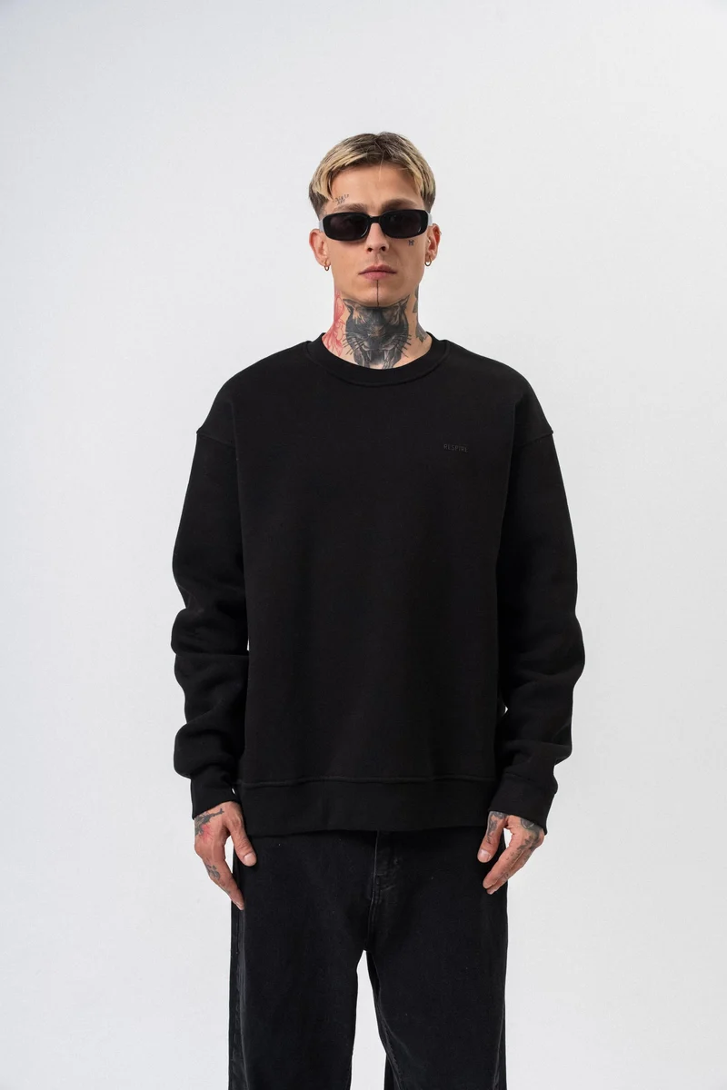 Respire Text Detail Basic Oversized Sweatshirt Black
