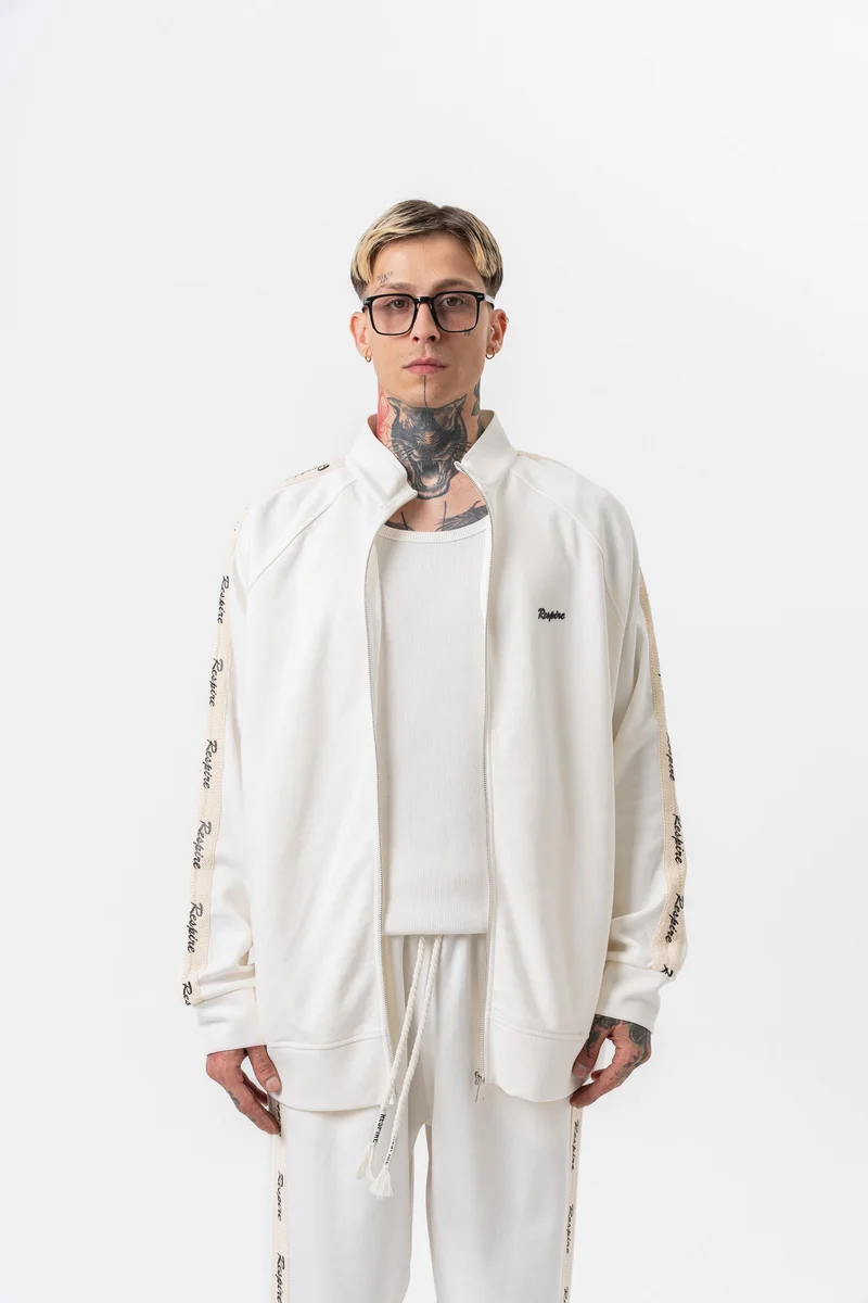 Respire Striped Detail High Neck Doubleface Zip Oversized Sweatshirt Ecru