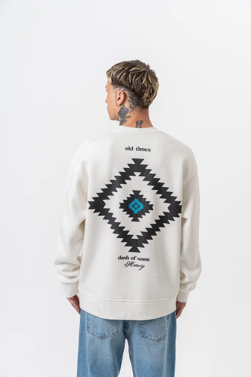 Memory Printed Crew Neck Oversized Sweatshirt Ecru