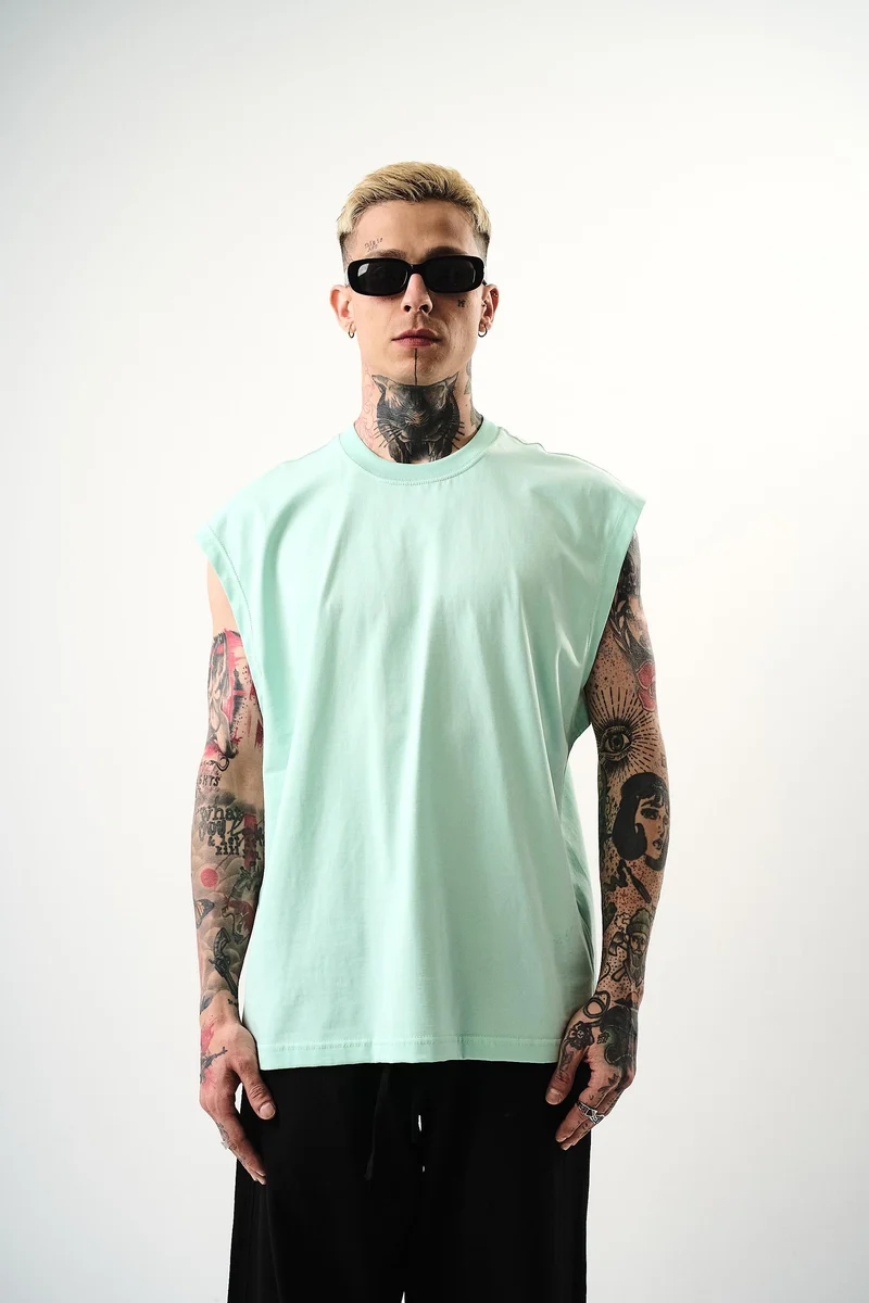 Basic Sleeveless Oversize T-Shirt Mint Green