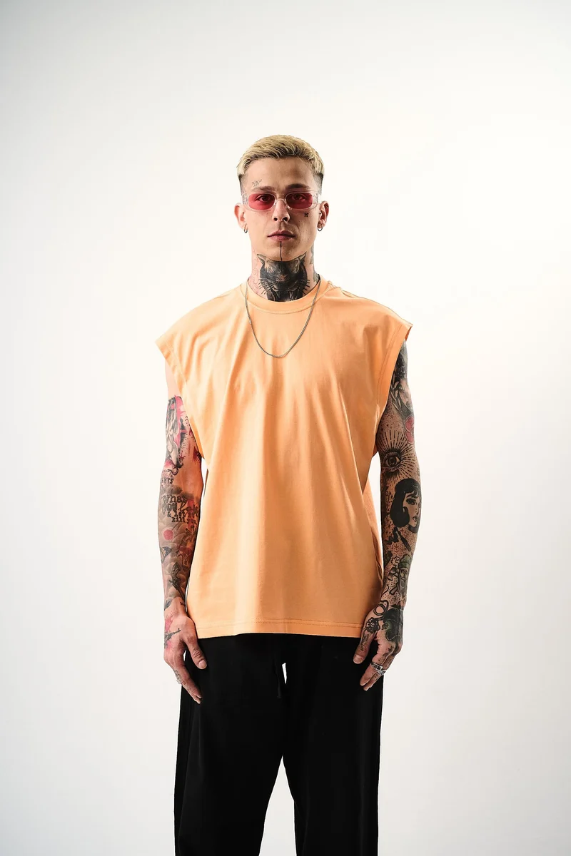 Basic Sleeveless Oversize T-Shirt Peach