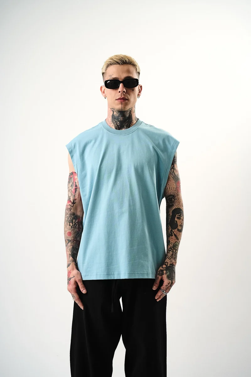 Basic Sleeveless Oversize T-Shirt Baby Blue