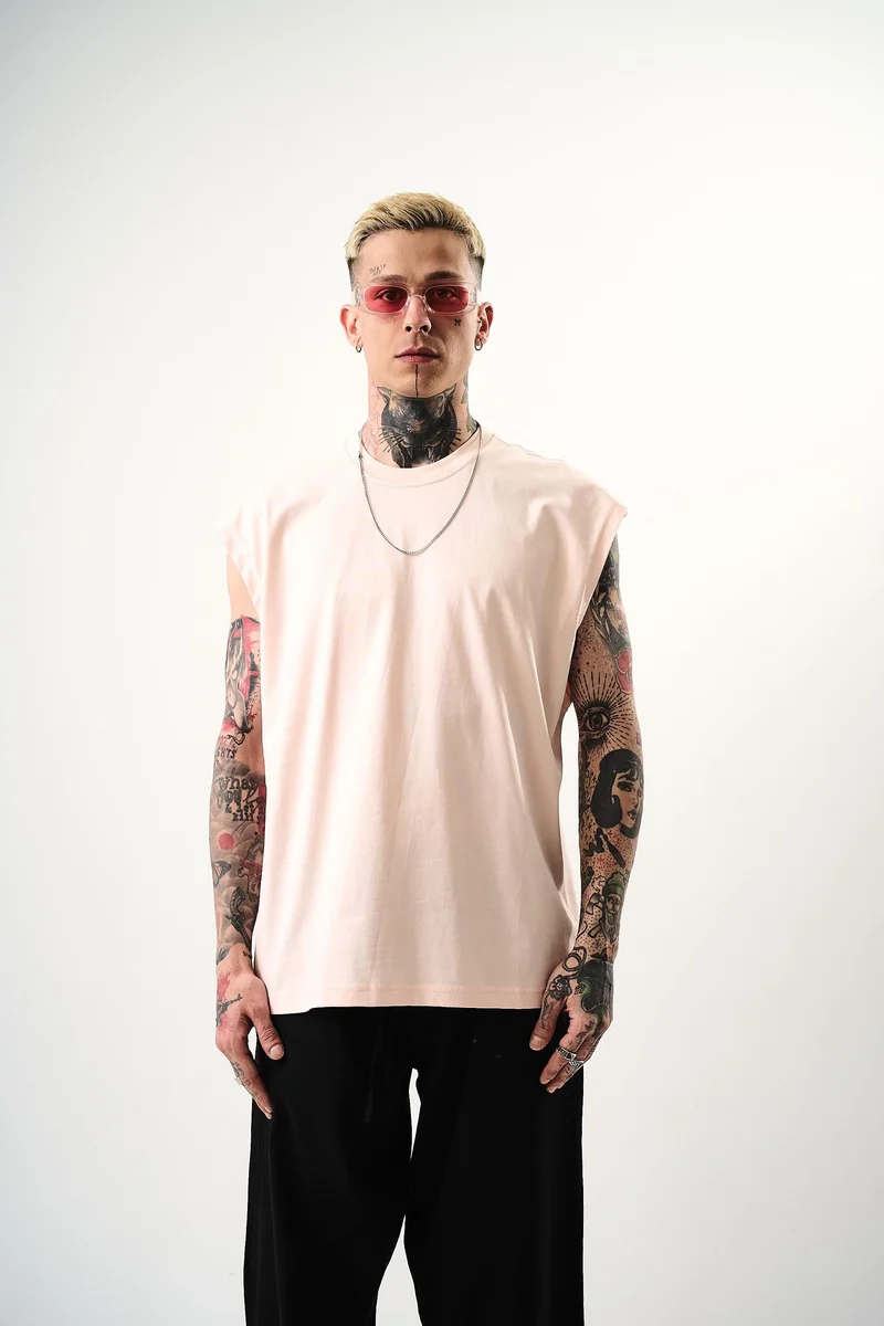 Basic Sleeveless Oversize T-Shirt Pink